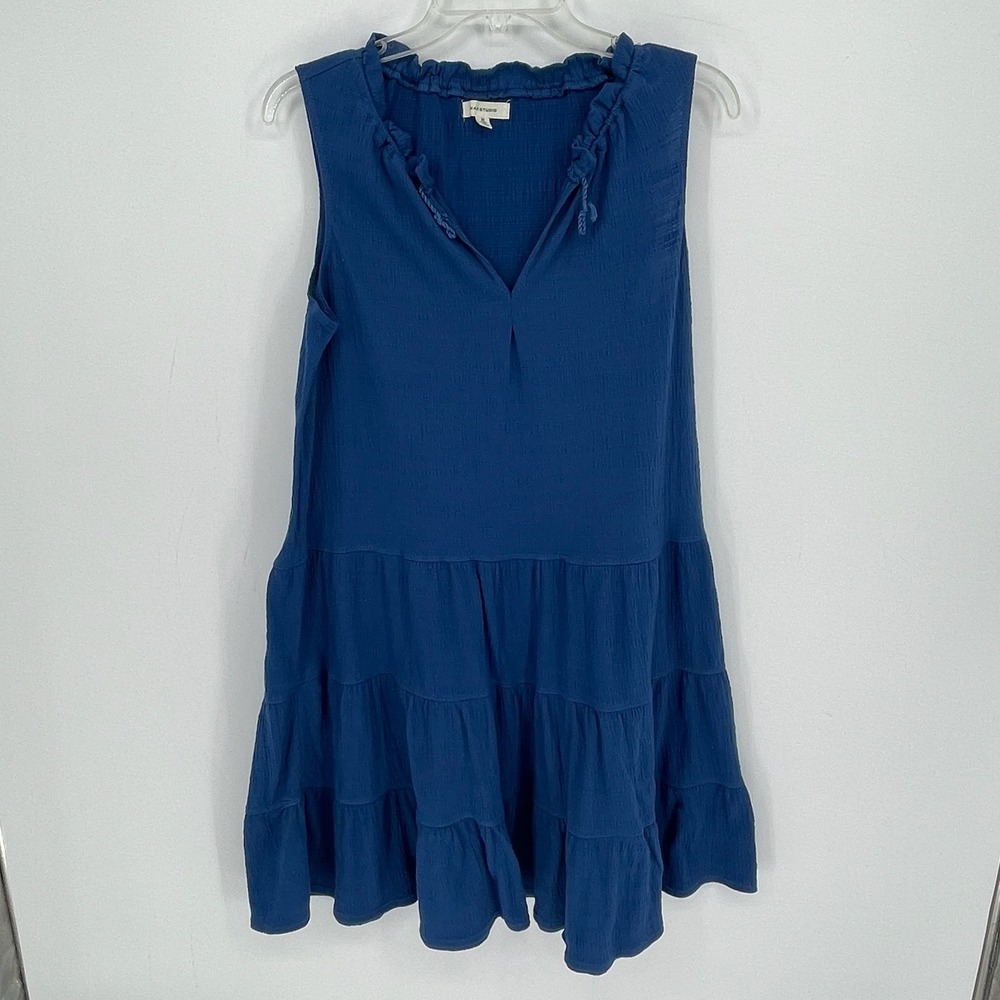 Max Studio Women's Blue Tiered Ruffle Gauze Sleeveless Boho Summer Dress Size M